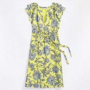 LOFT Petite Trellis Garden Ruffle Sleeve Midi Dress